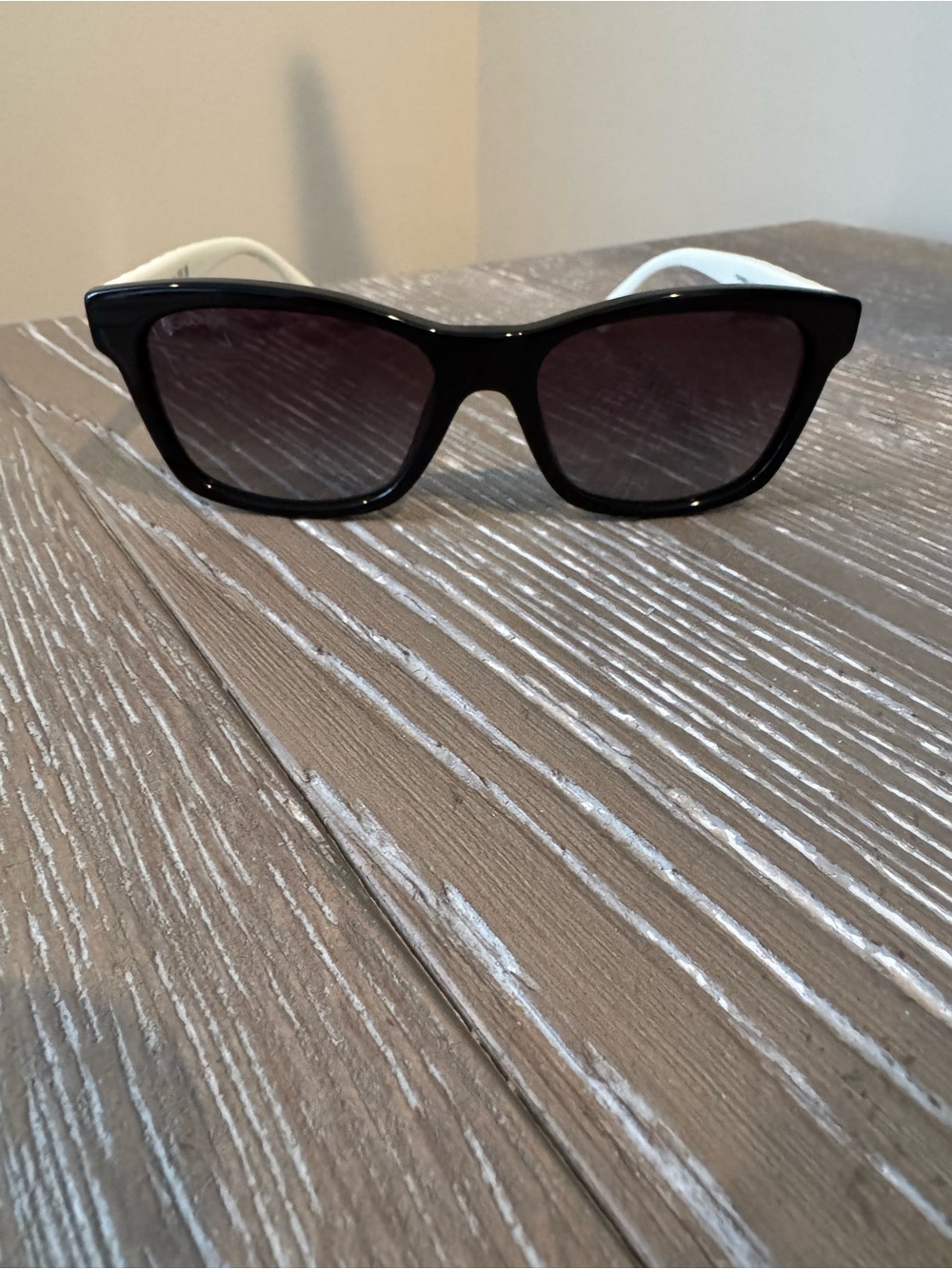 CHANEL Black Frame Sunglasses with White Temples